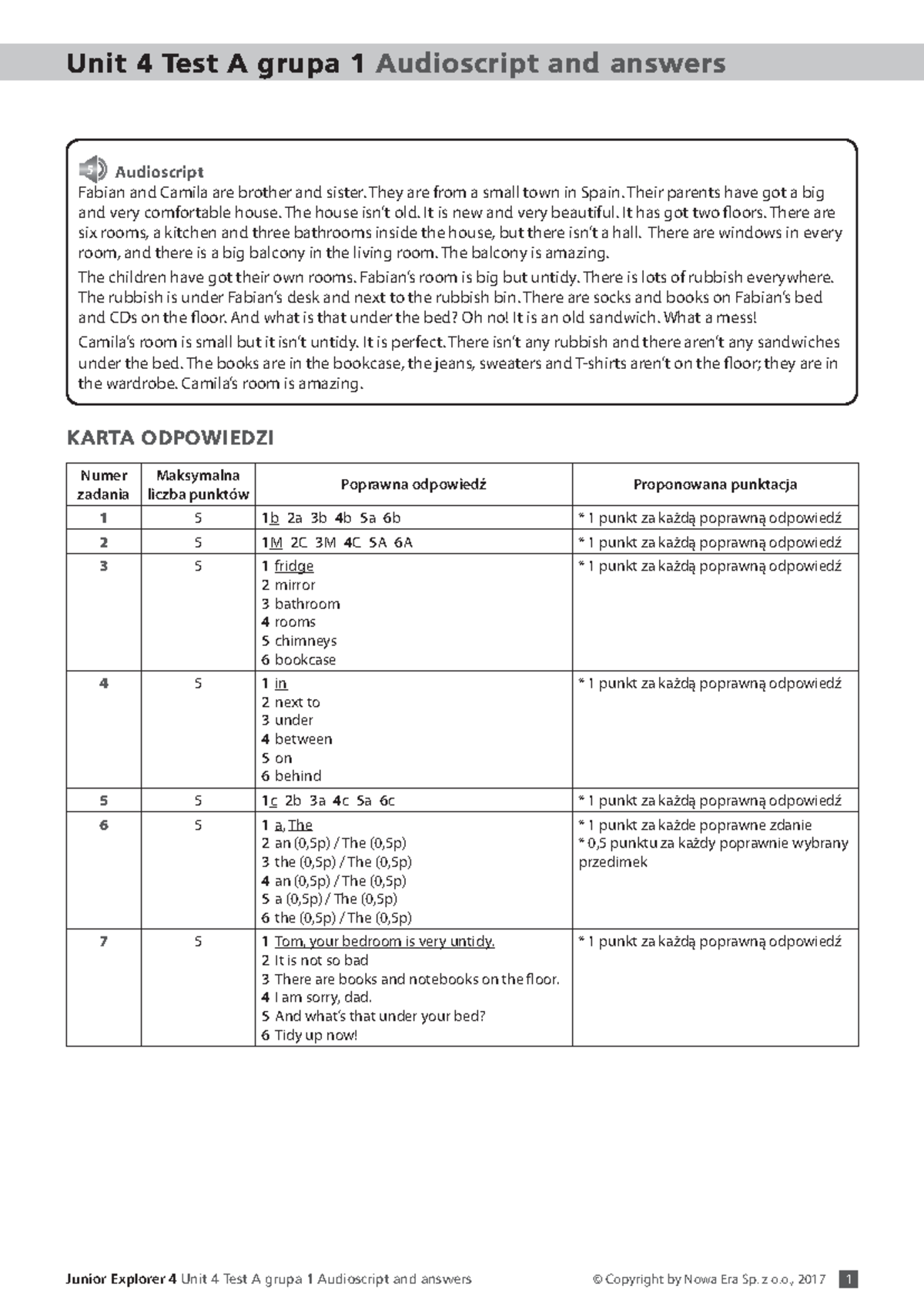 Unit 4 test A grupa 1 audioscript - Junior Explorer 4 Unit 4 Test A ...