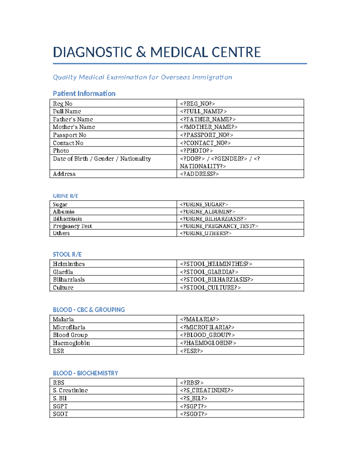 Medical Report Template With Photo - DIAGNOSTIC & MEDICAL CENTRE ...