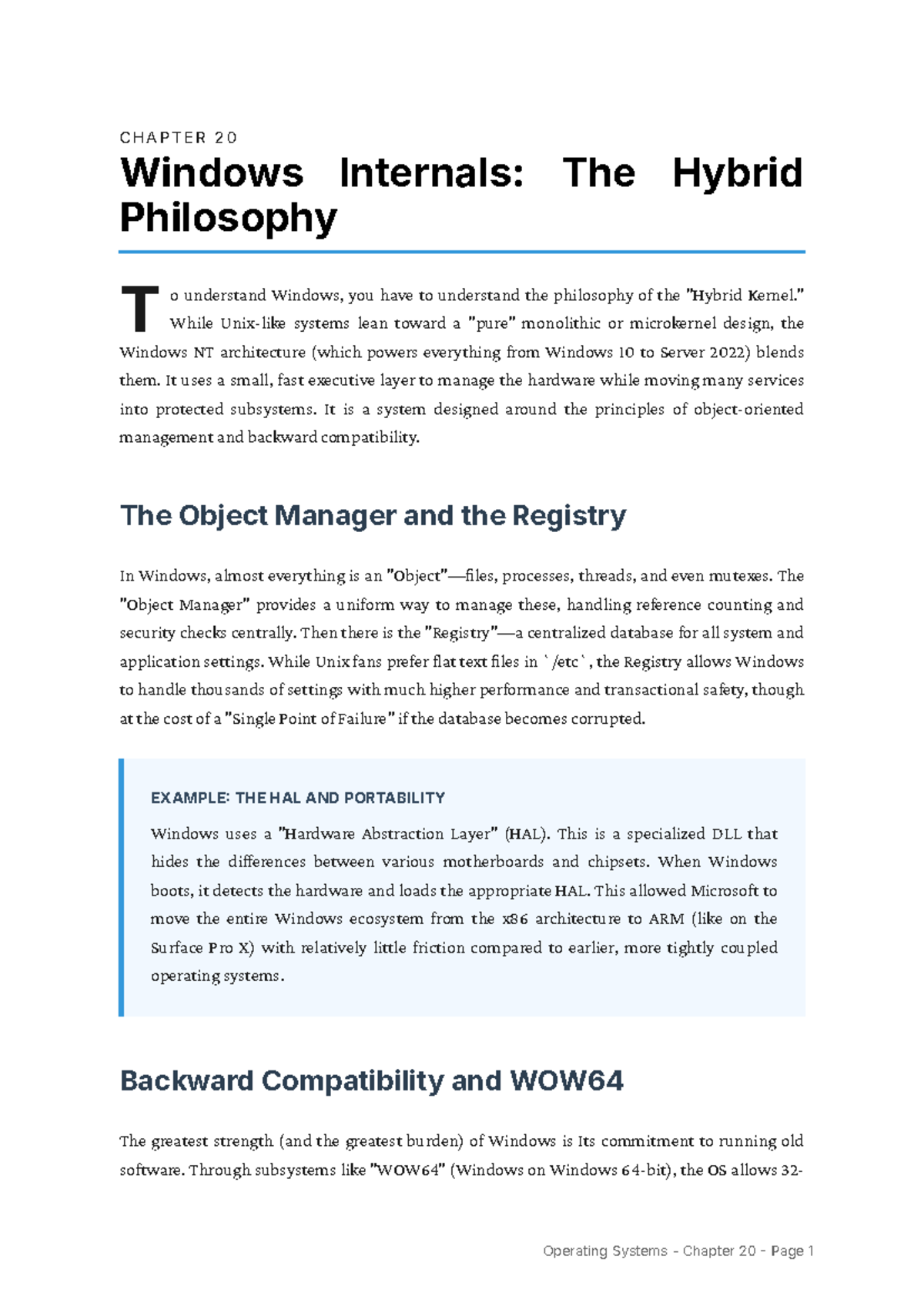 CHAPTER 20: Windows Internals - The Hybrid Philosophy Explained - Studocu