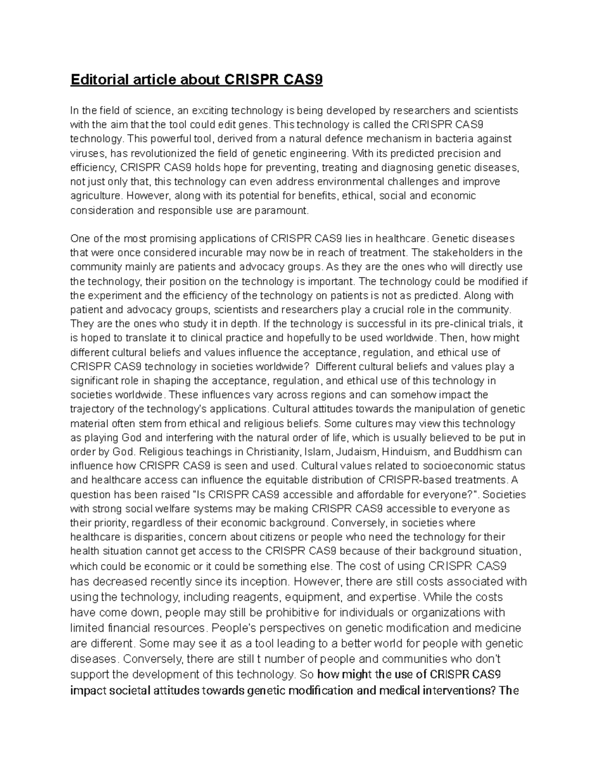 Editorial article - bio - Editorial article about CRISPR CAS In the ...