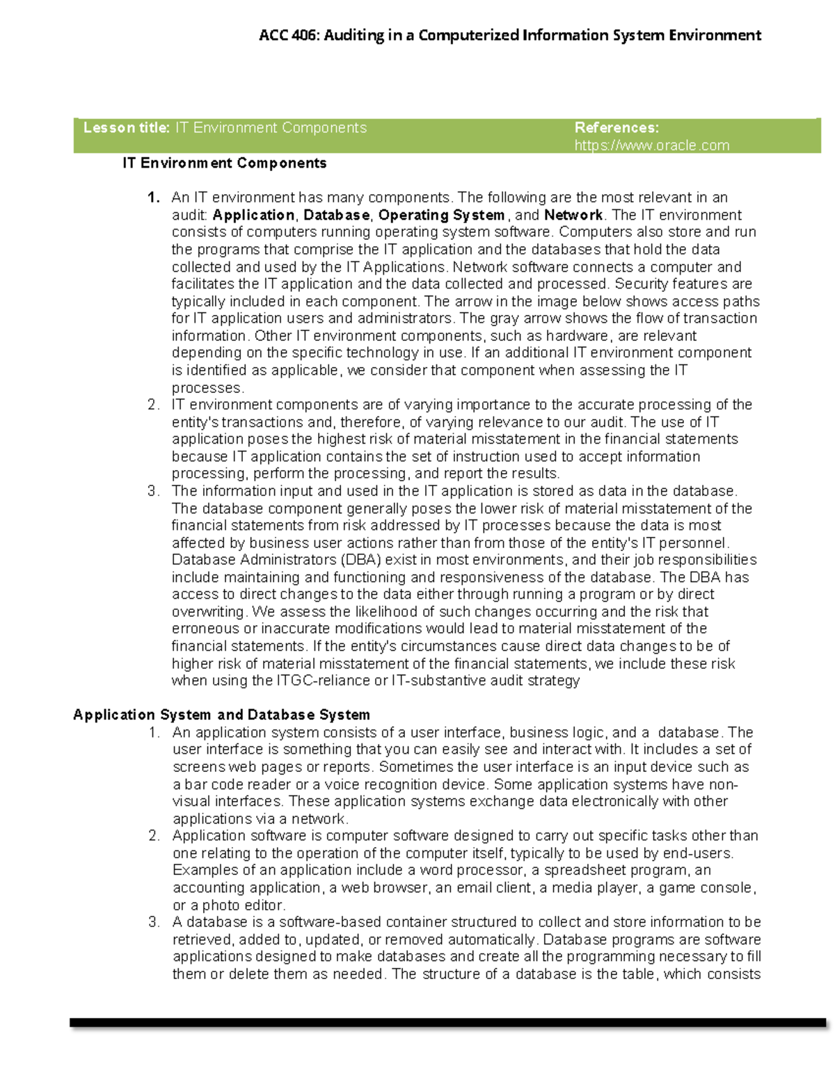 ACC 406: IT Environment Components & Access Management Overview - Studocu