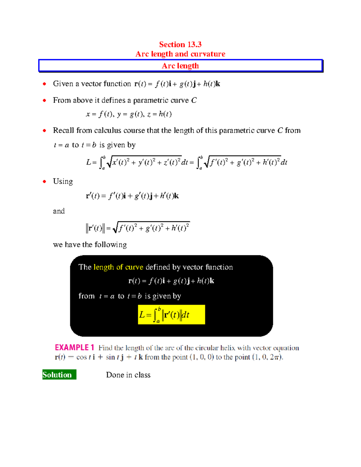 Sec. 13 - Arc Length and Curvature Concepts in CALCULUS 3 MATH 211 ...