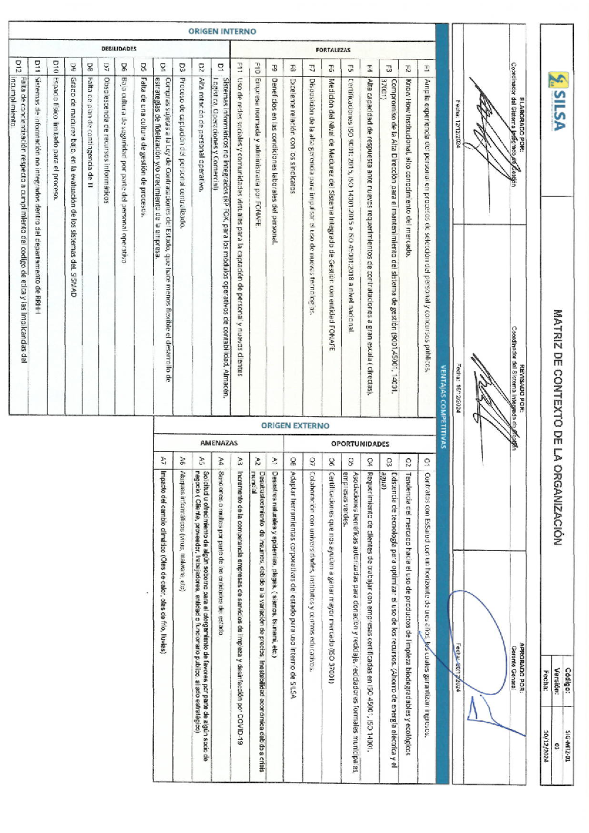 Matriz de Contexto de la Organización - SILSA (Versión 03) - Document Preview