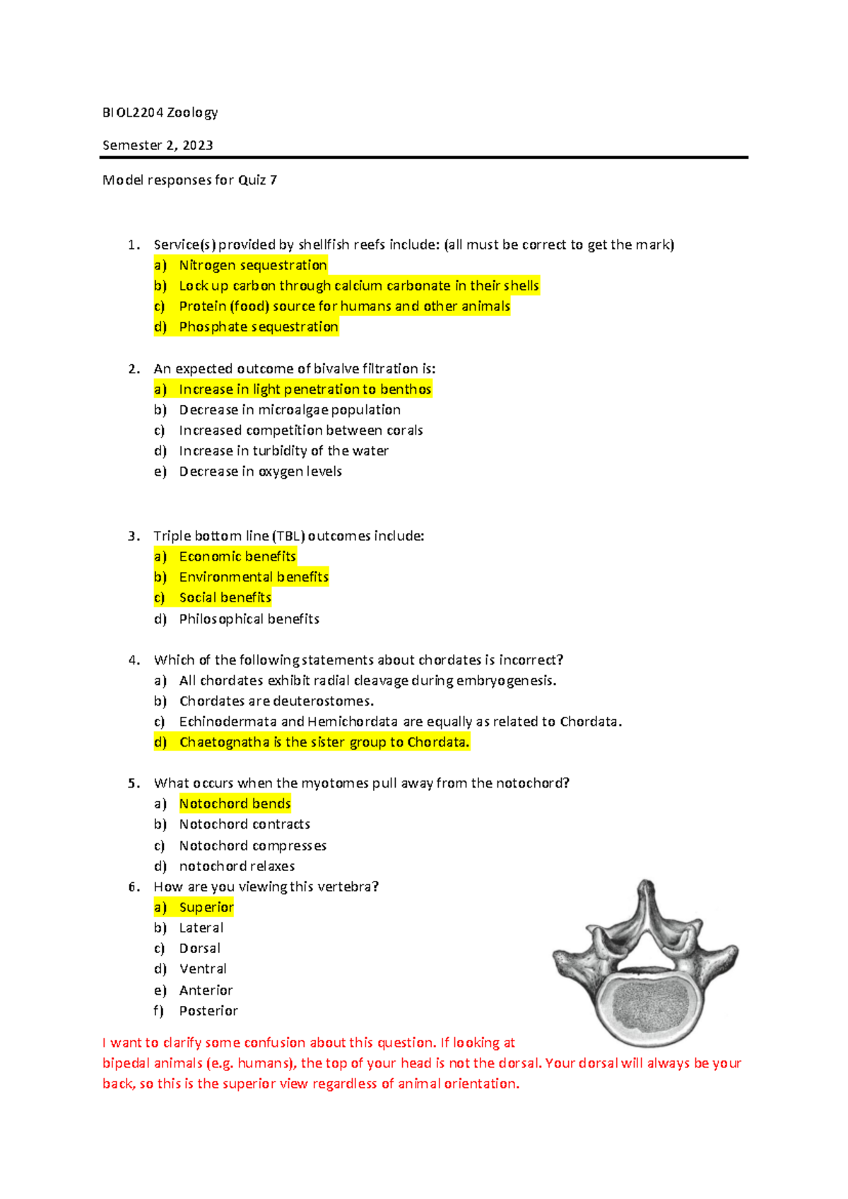 BIOL2204-2904 Quiz 7: Model Responses and Clarifications - Studocu