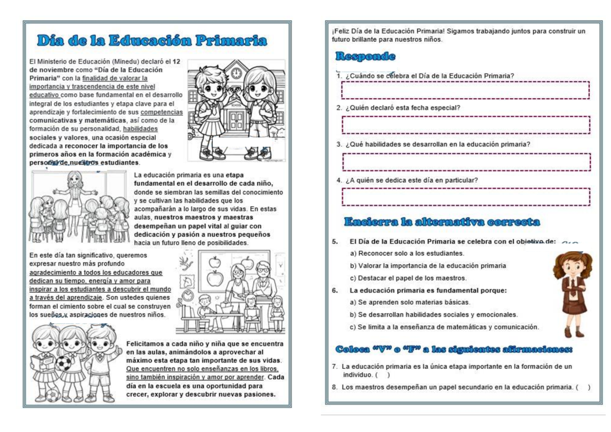 Ficha DE Aplicación 07 Noviembre PLAN Lector - Feliz Día de la ...