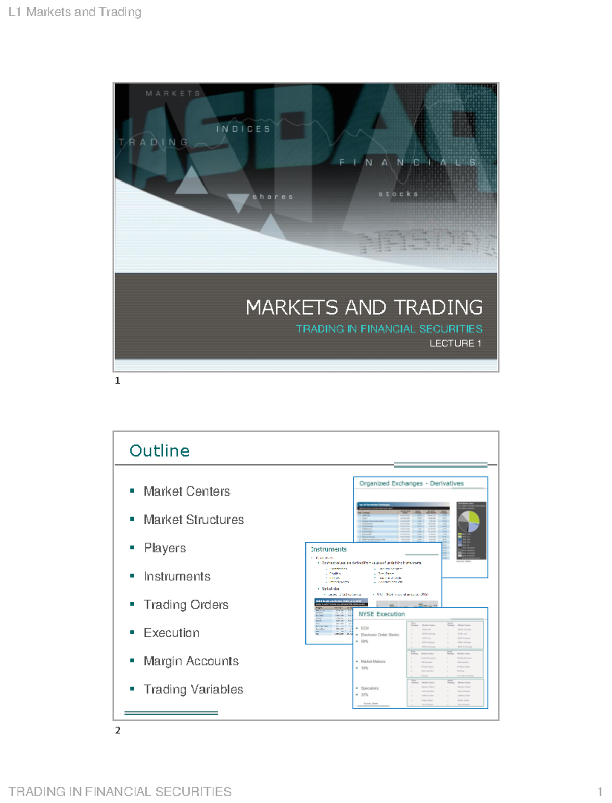 L1 Markets and Trading W2022 - MARKETS AND TRADING TRADING IN FINANCIAL ...
