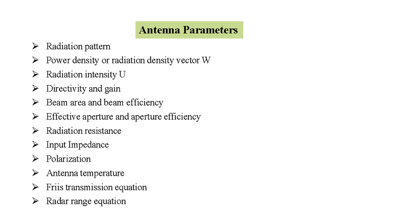 Antenna and Microwave Engineering: Unit 3 - Antenna Parameters - Studocu
