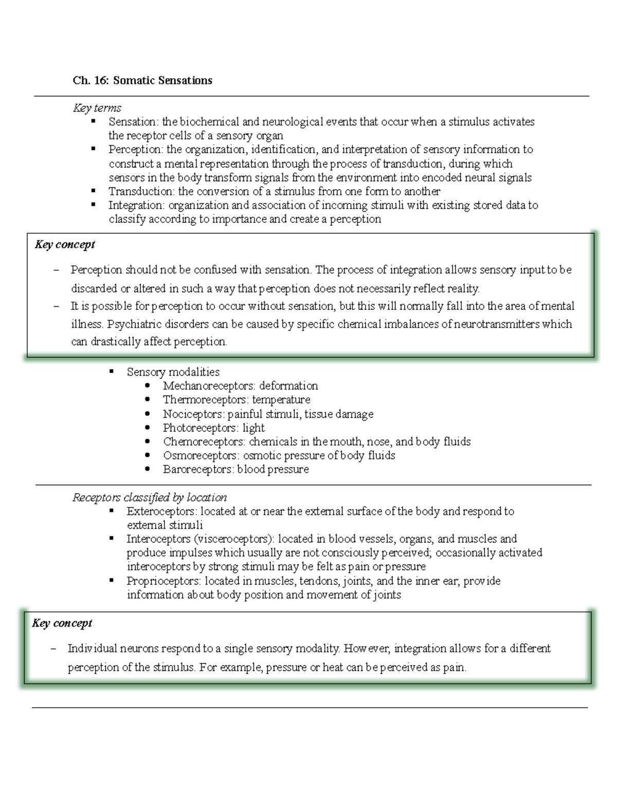 Anatomy and Physiology notes chapter 16 - Ch. 16: Somatic Sensations ...