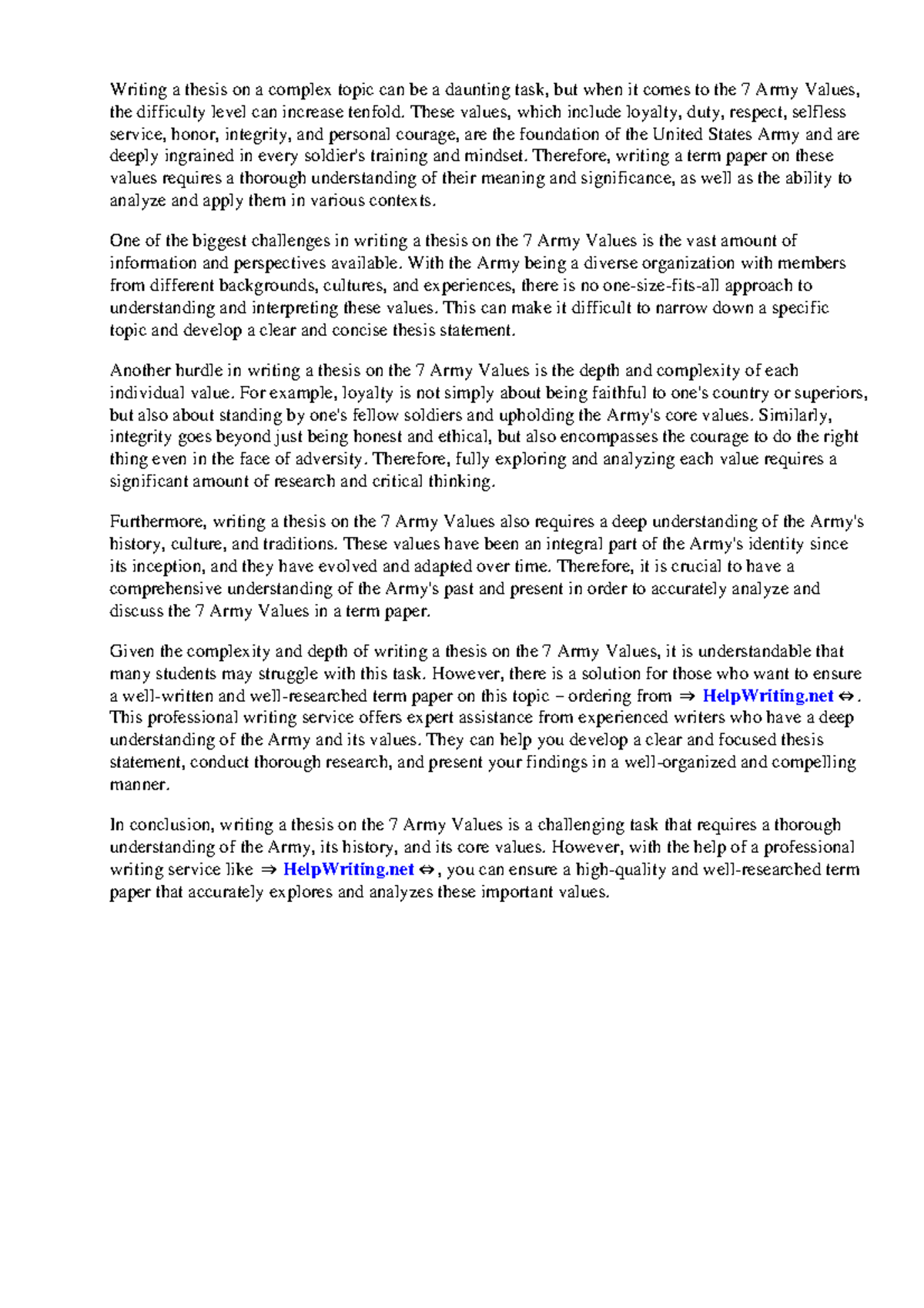 7 army values term paper - Writing a thesis on a complex topic can be a ...