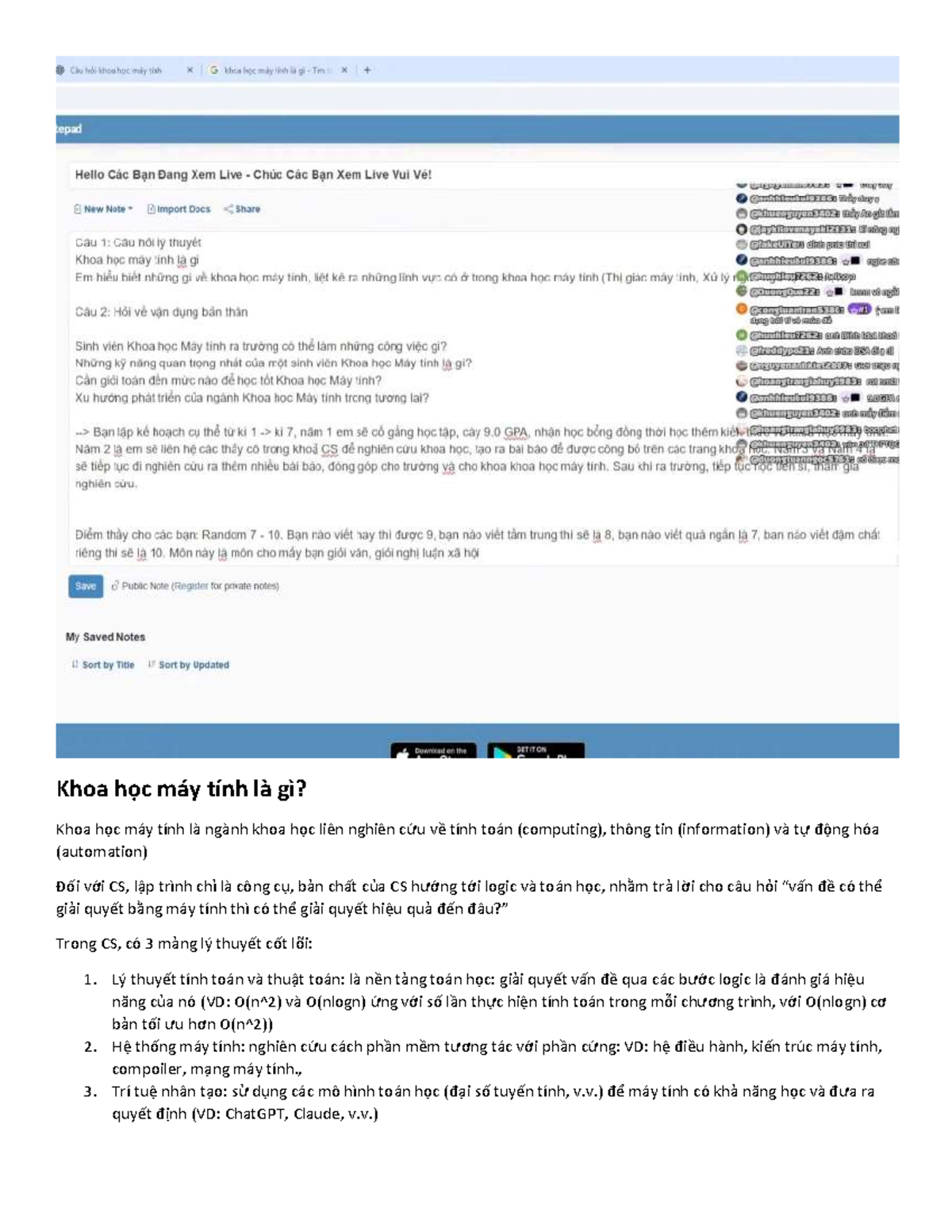 CS005 - Khái niệm và Lĩnh vực Khoa học Máy tính - Studocu