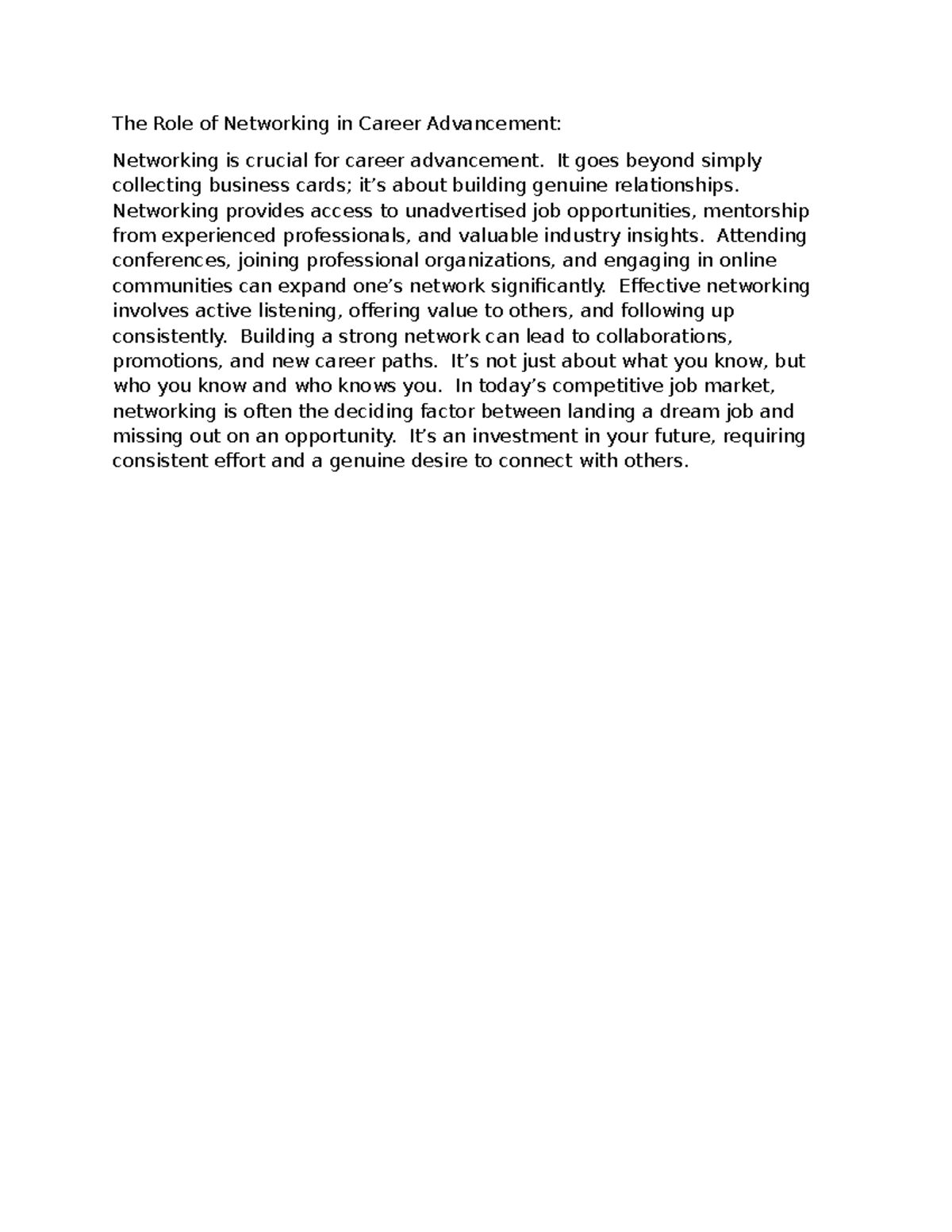 The Role of Networking in Career Advancement - The Role of Networking ...