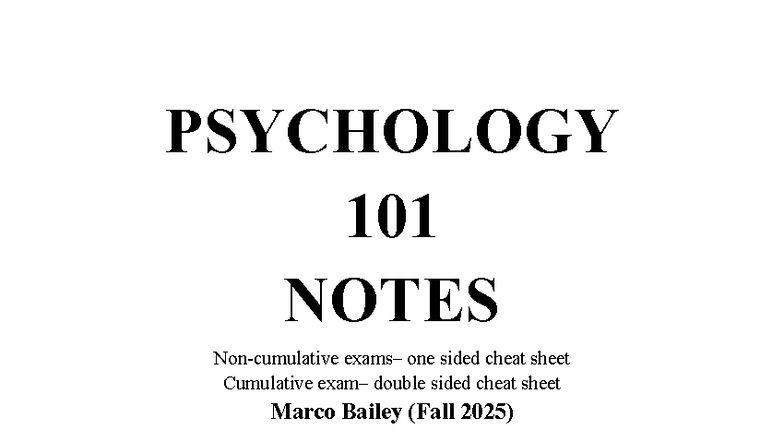 PSY 101 Final Exam 1 Study Notes: Key Concepts & Theories - Studocu