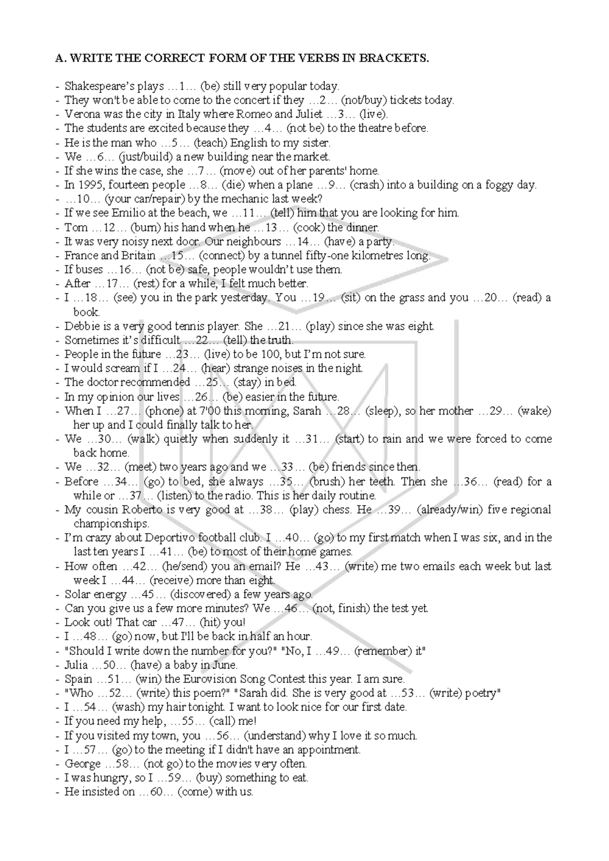 4O Verb Tenses Review: Correct Verb Forms and Usage Key - Studocu