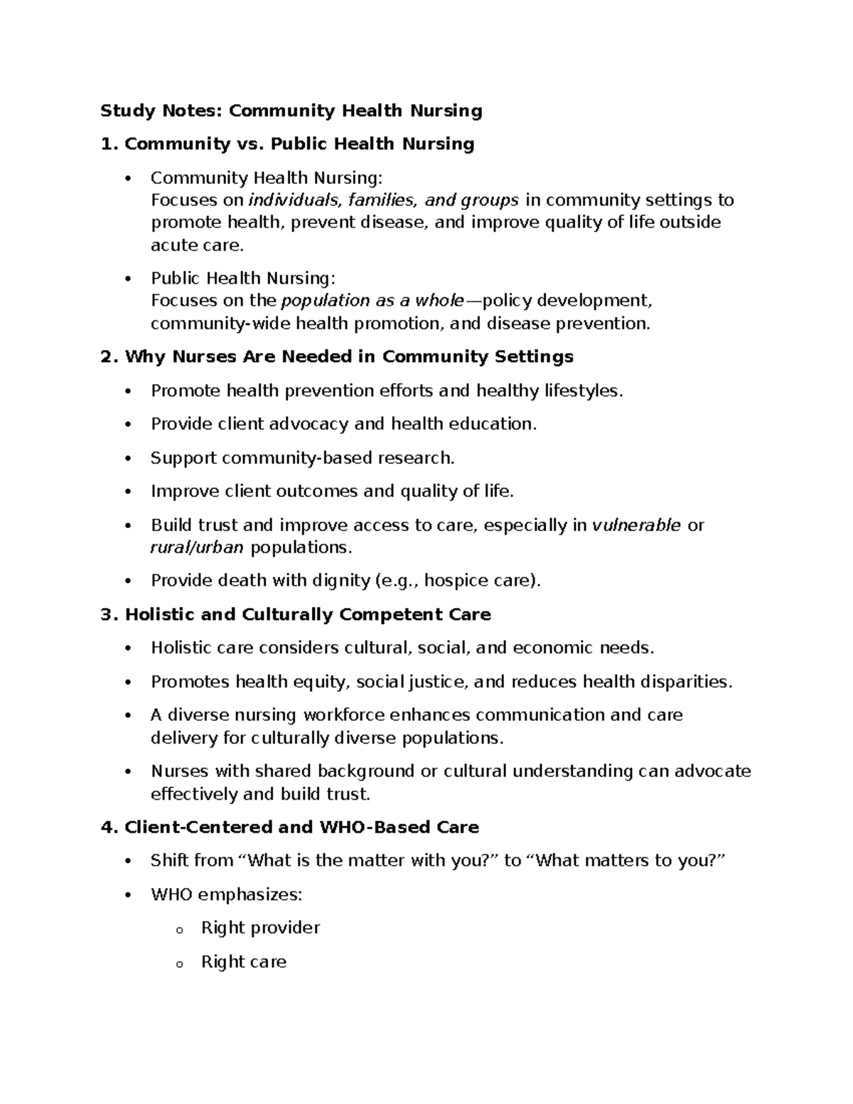 Community Health Nursing 1: Study Notes & Practice Questions - Studocu