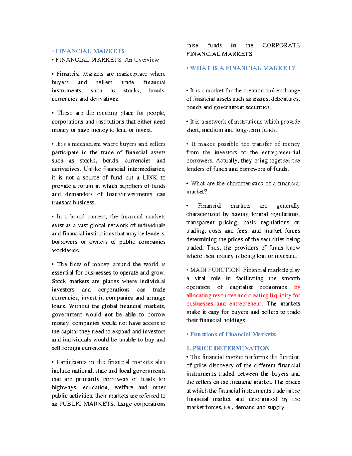 FIN 101: Financial Markets Overview and Key Functions Explained - Studocu