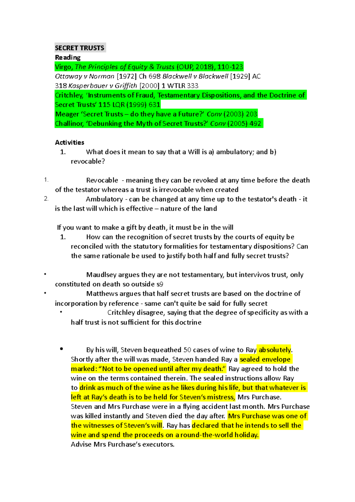 Secret Trusts Tutorial: Understanding Key Concepts and Cases - Studocu