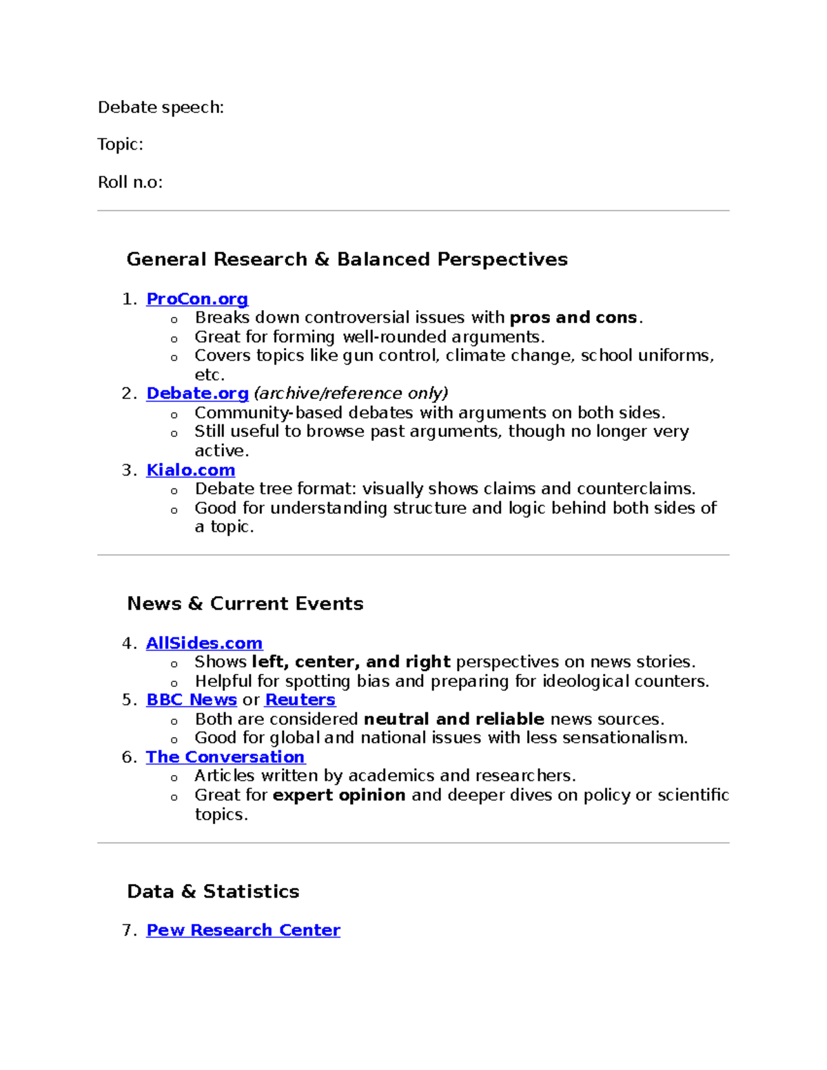 Debate Speech: Researching Balanced Perspectives on Controversial ...
