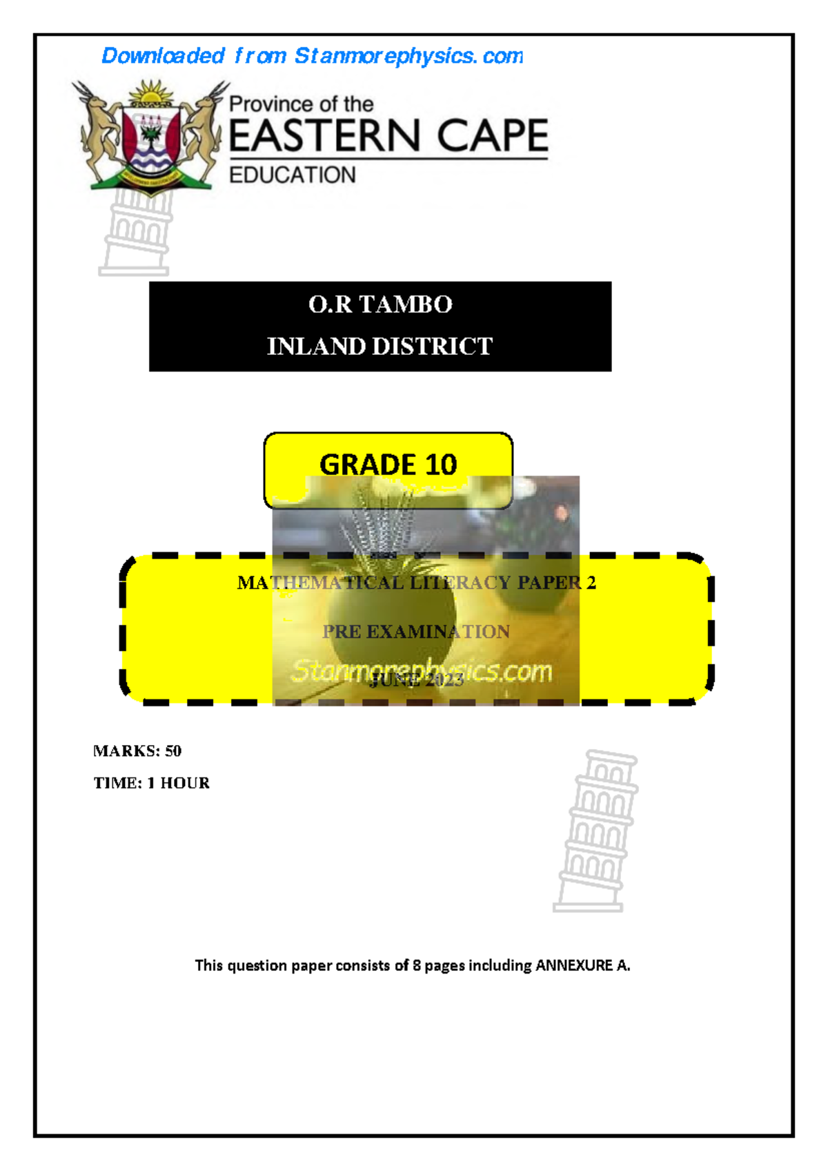 Mathematical Literacy Grade 10 - Pre-Exam June 2023 - Paper 2 and Memo ...