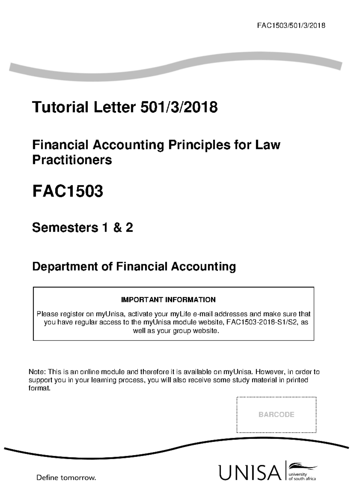 Usefull Notes Bookkeeping 501 2018 3 b-6 - FAC1503/501/3/ Note: This is ...