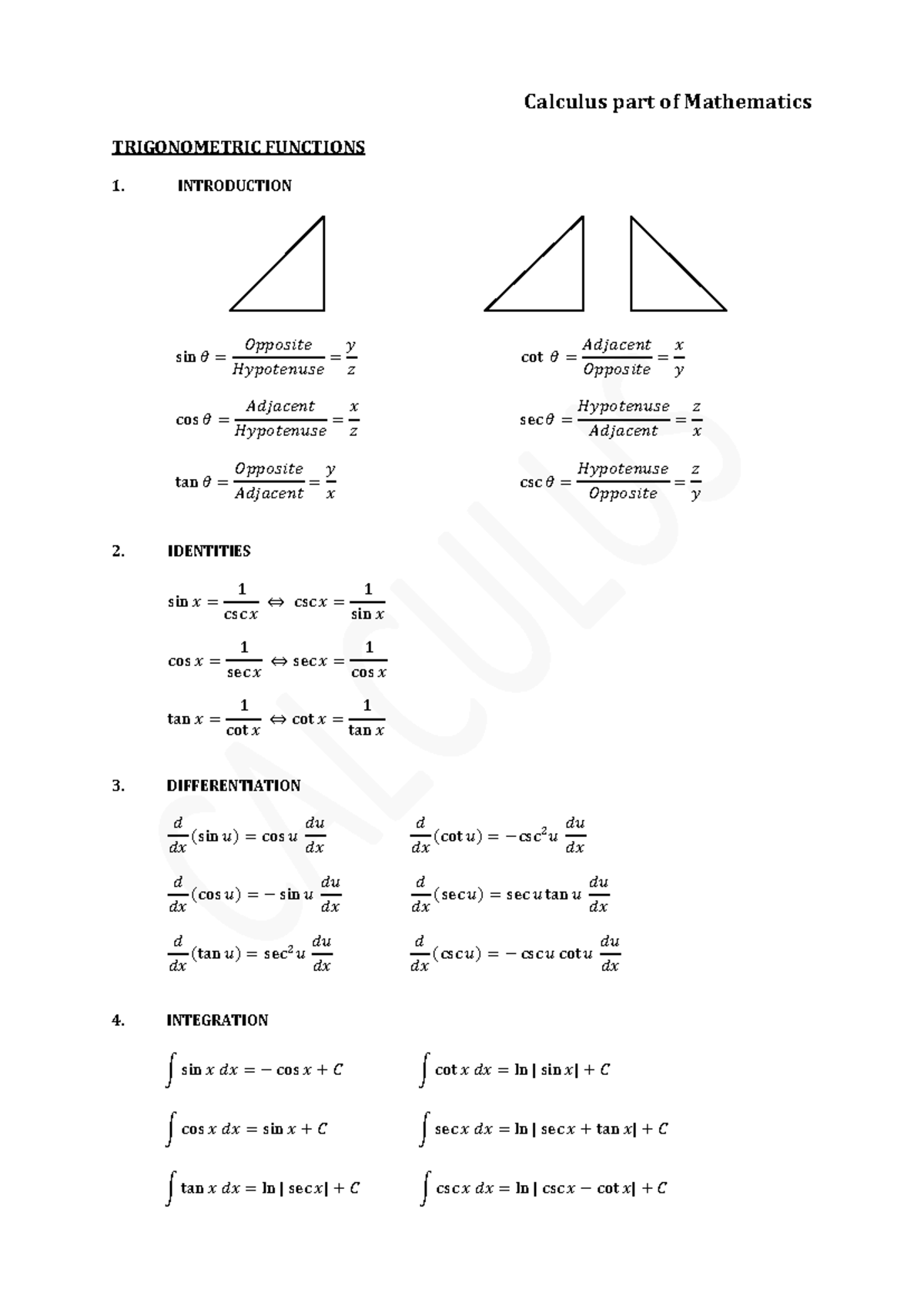 Calculus Techniques and Formulas - Comprehensive Guide - Studocu