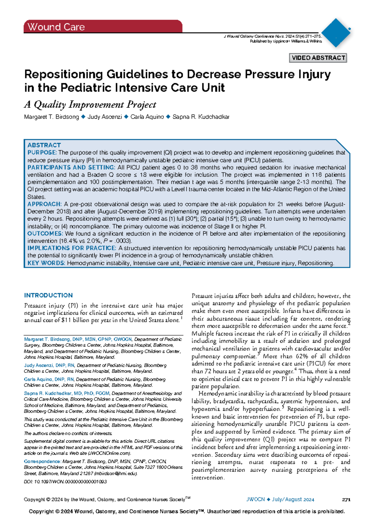 Repositioning Guidelines for Reducing Pressure Injury in PICU Patients ...