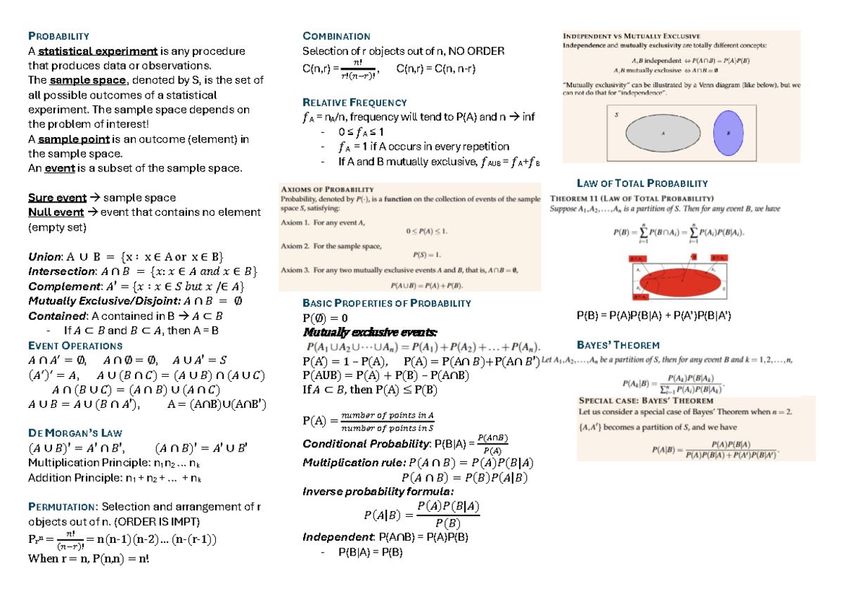 ST2334 Midterm Exam Cheatsheet: Probability Concepts and Principles ...