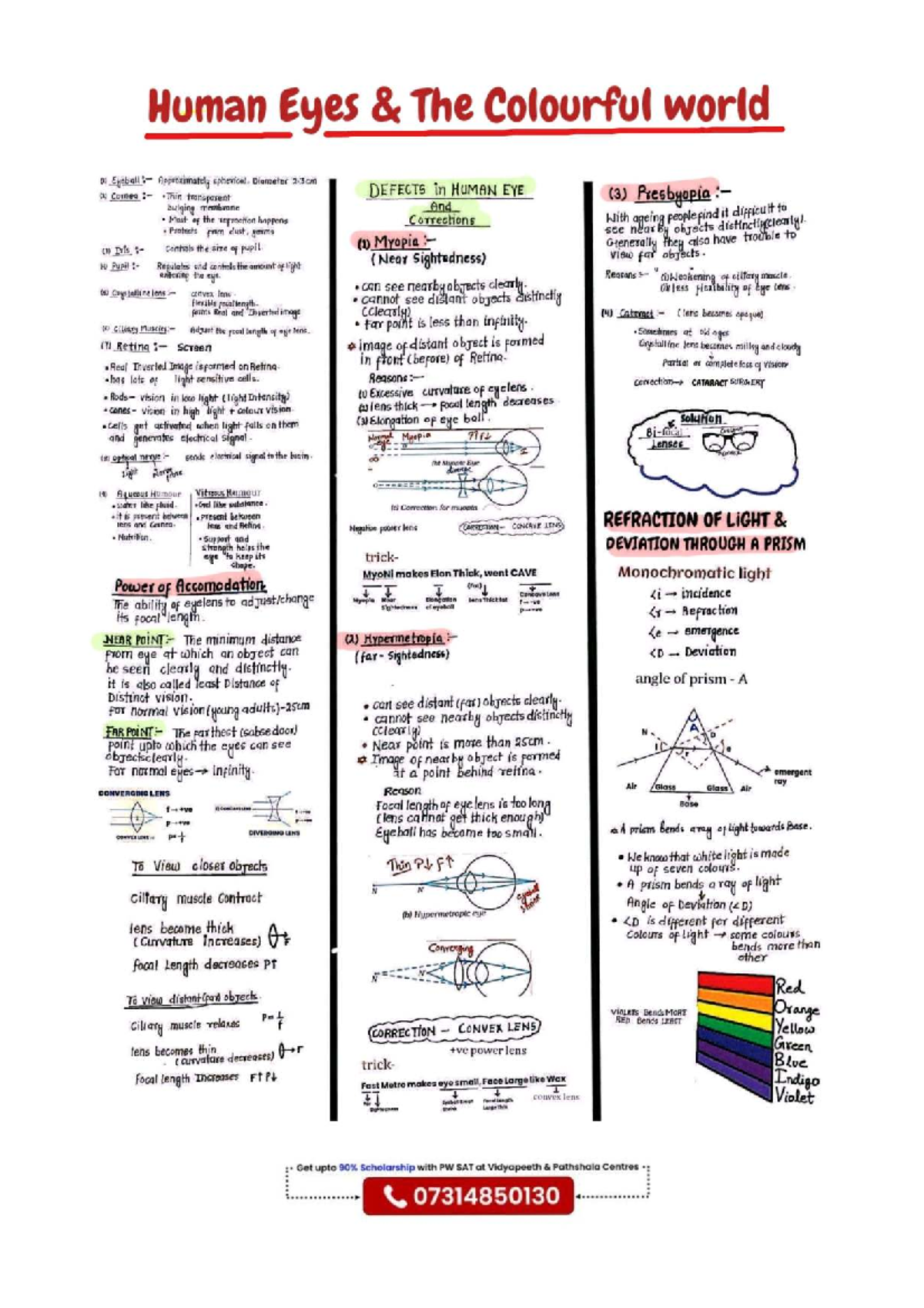 Human Eye and Colorful World Notes (Course Code: 260421) - Studocu