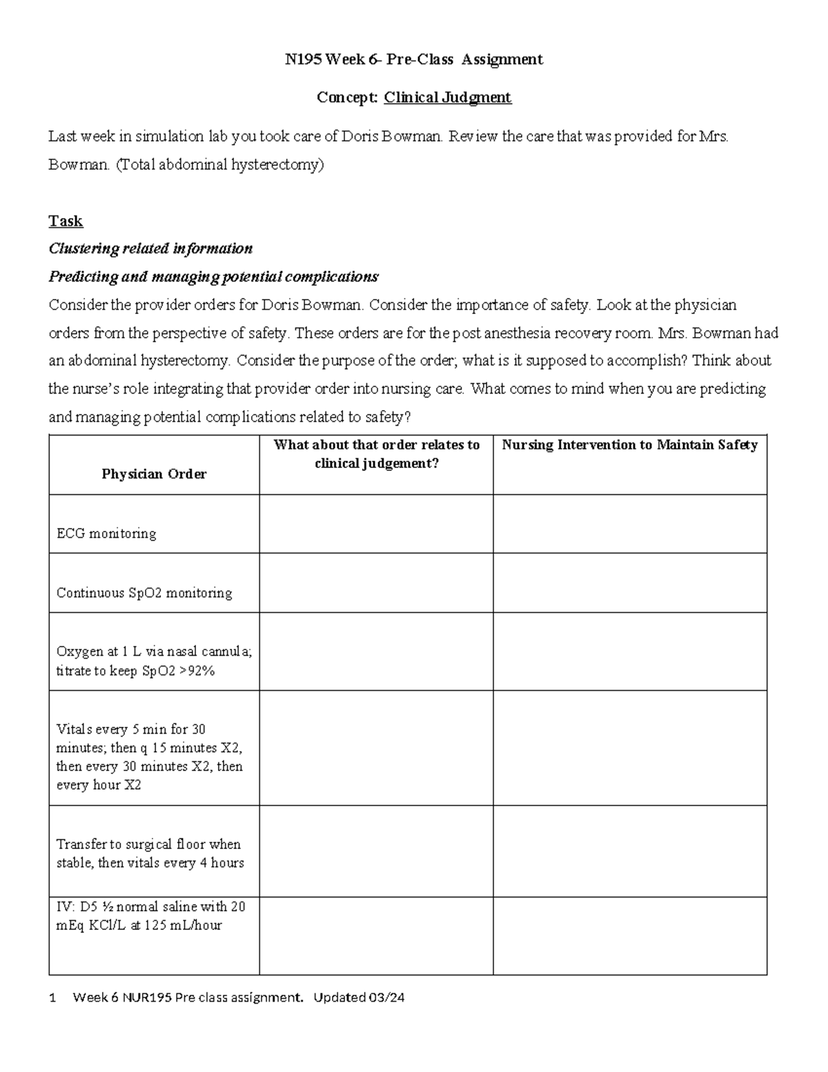NUR 195 Week 6 Pre-Class Assignment on Clinical Judgment and Safety ...