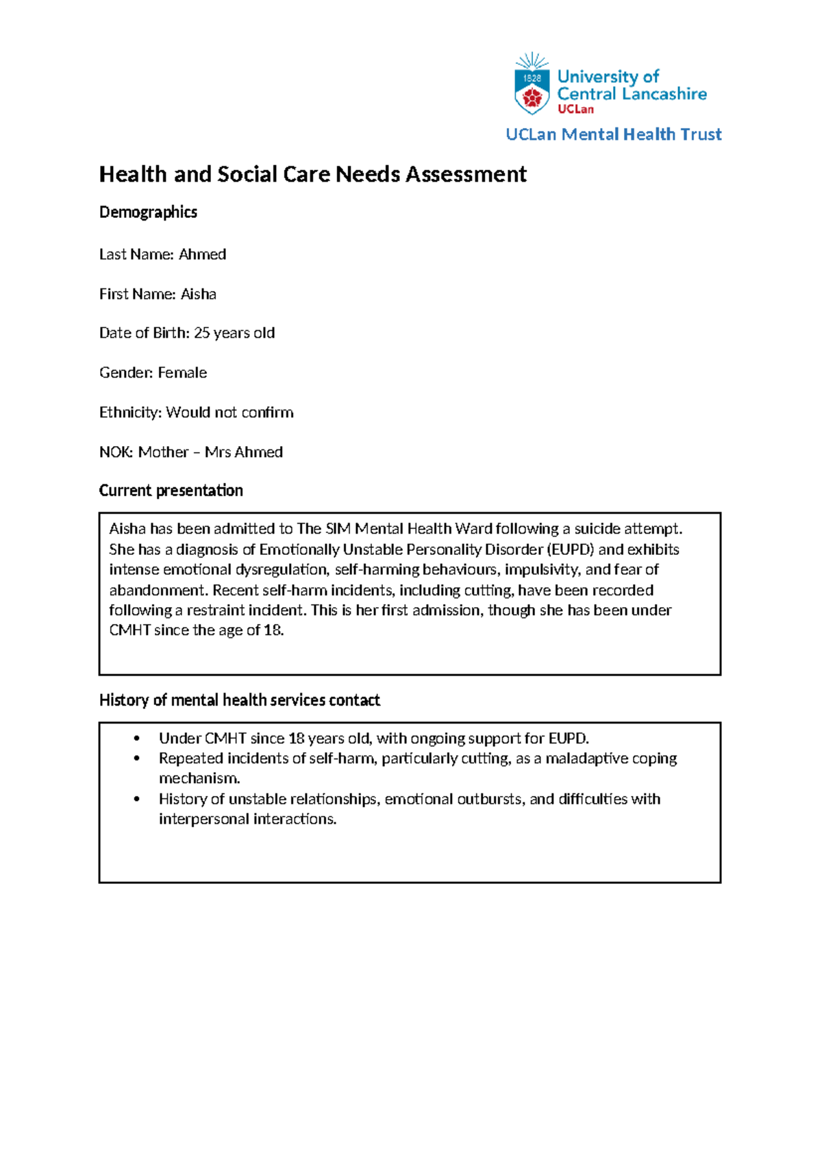 uclan-health-social-care-needs-assessment-aisha-ahmed-studocu
