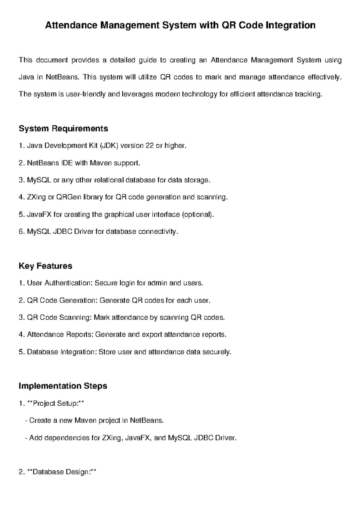Attendance Management System Documentation with QR Code Integration ...