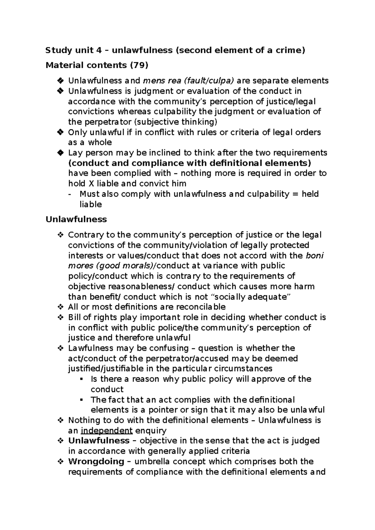 Study Unit 4: Unlawfulness and Culpability in Criminal Law (Course Code ...