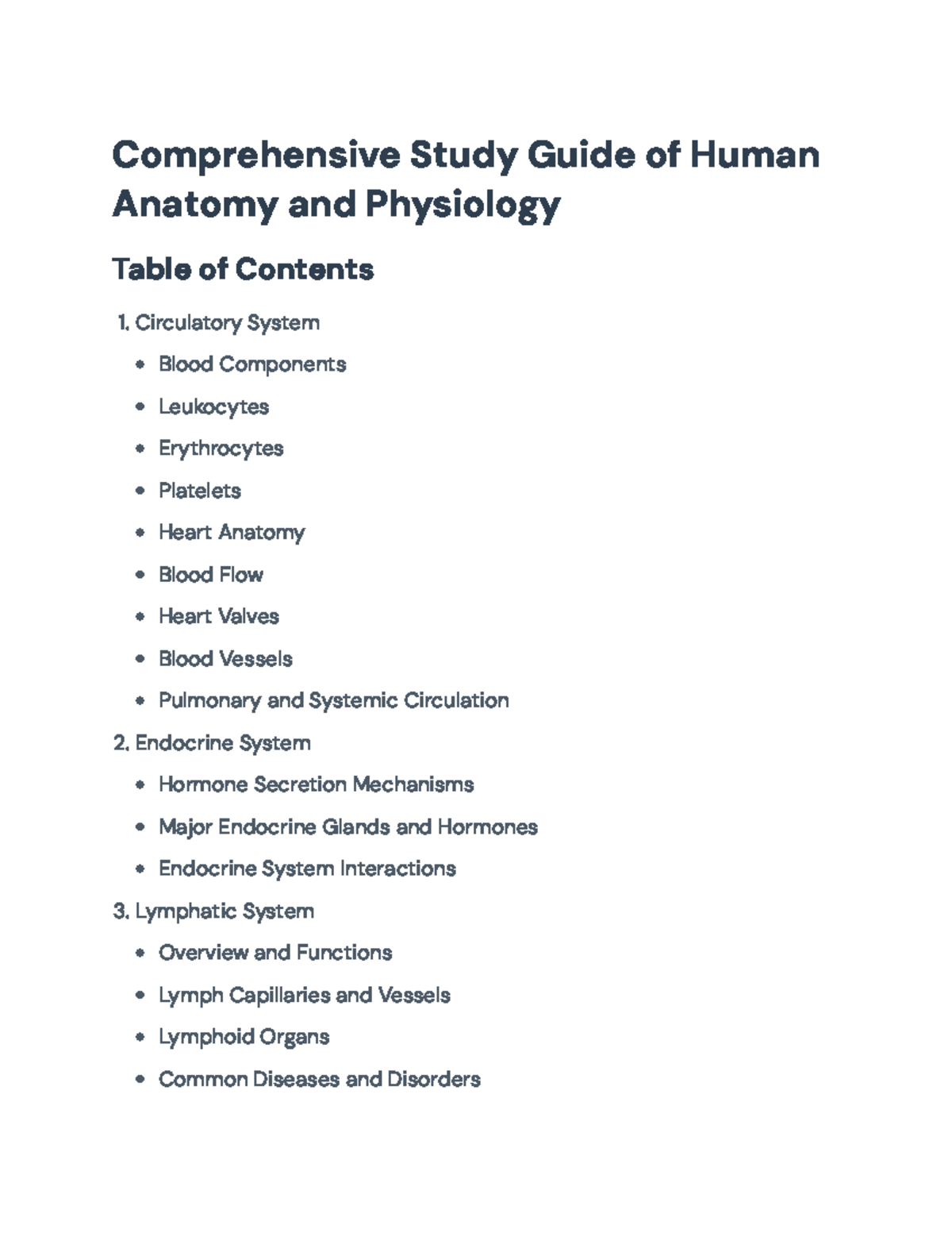 Comprehensive Study Guide for Human Anatomy and Physiology (BIO101 ...