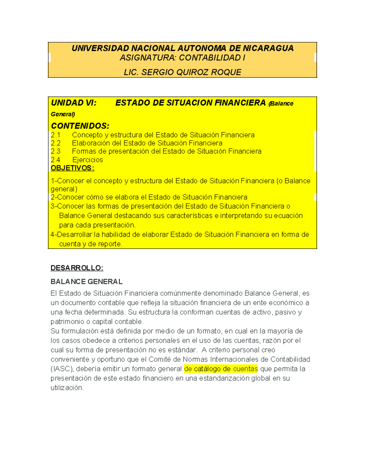 Contabilidad I - Unidad VI: Balance General y Estructura Financiera ...