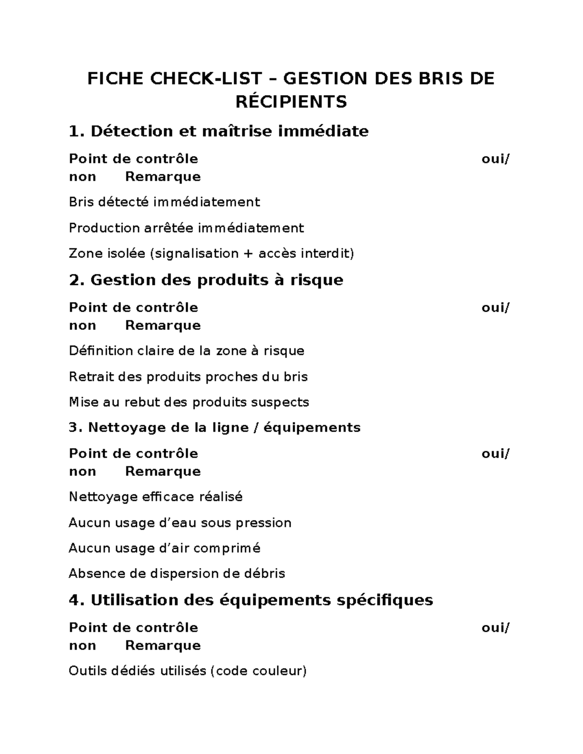FICHE GESTION DES BRIS DE RÉCIPIENTS - Document 3 - Studocu