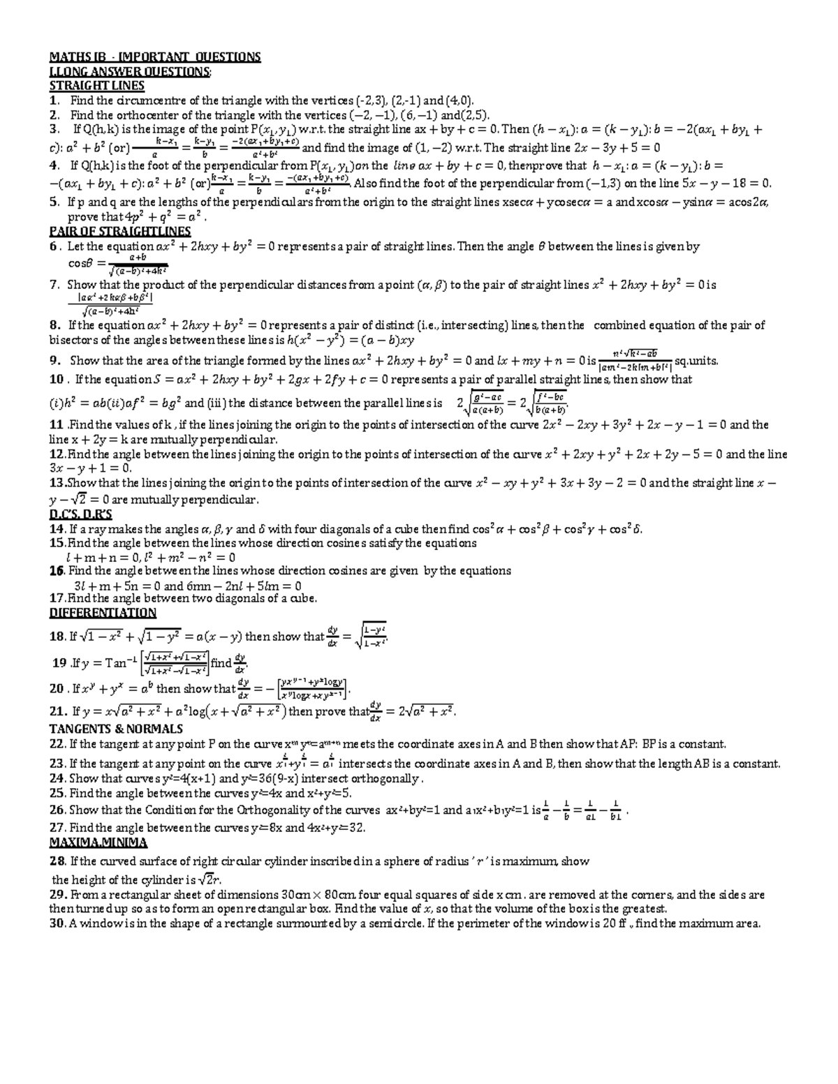 JR.MPC IB Important Questions 1 - MATHS IB - IMPORTANT QUESTIONS I ...