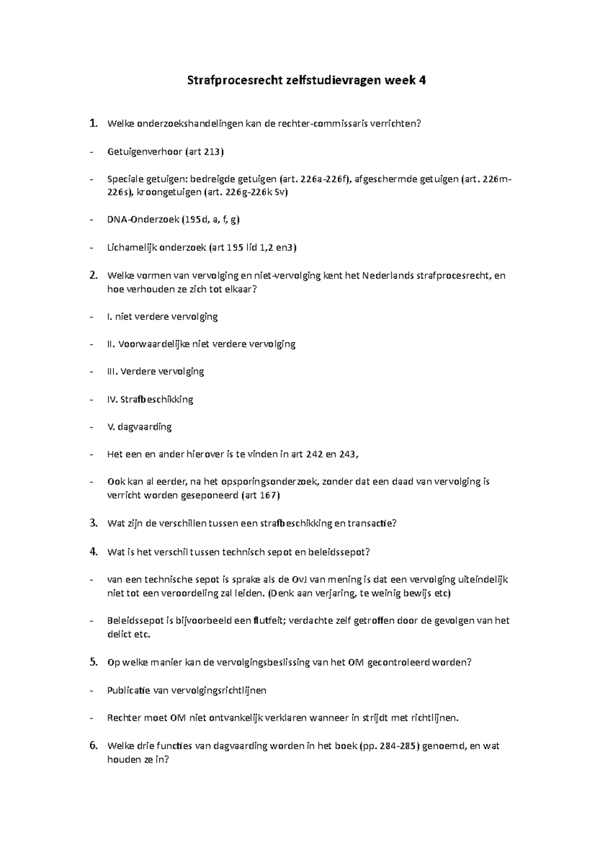 Zelfstudievragen Strafprocesrecht Week 4: Onderzoek en Vervolging ...