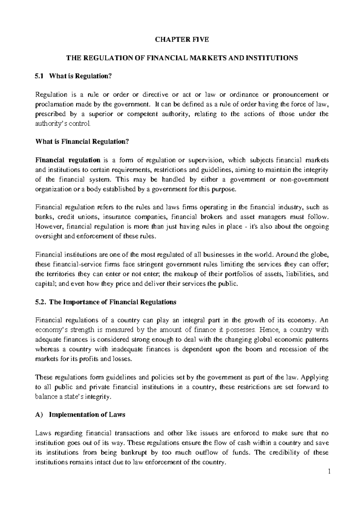 Ch 5: Understanding Financial Regulation and Its Impacts - Studocu