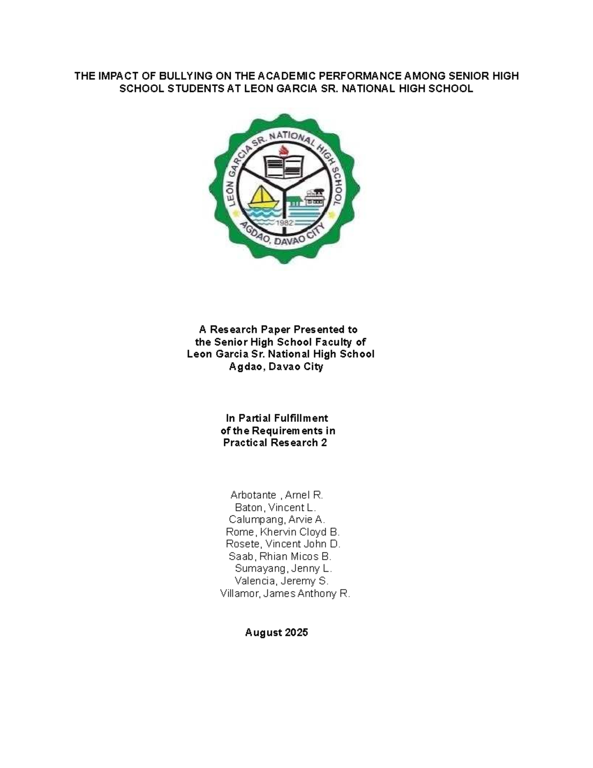 The Impact of Bullying on Academic Performance: A Study for PR2 - Studocu