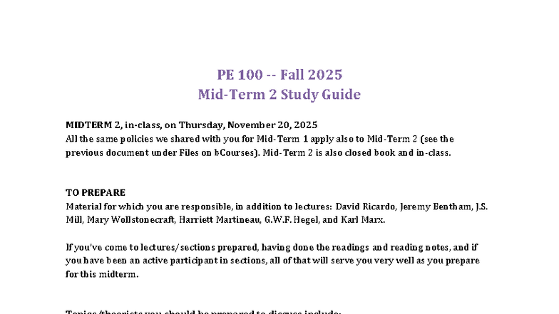 PE 100 Fall 2025 Midterm 2 Study Guide: Key Theorists & Concepts - Studocu