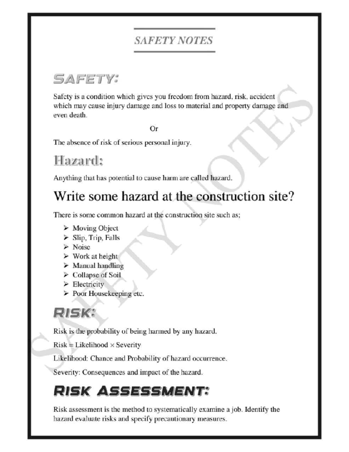 Safety Notes 2: Understanding Hazards and Risk Assessment in ...
