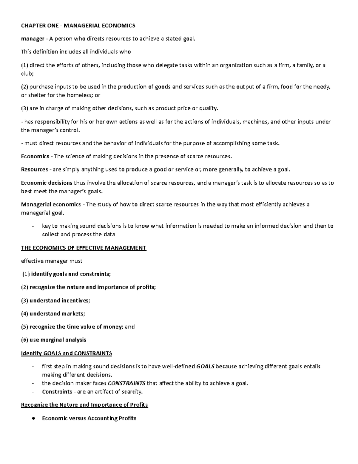 Managerial Economics: Chapter 1 Overview and Key Concepts - Studocu