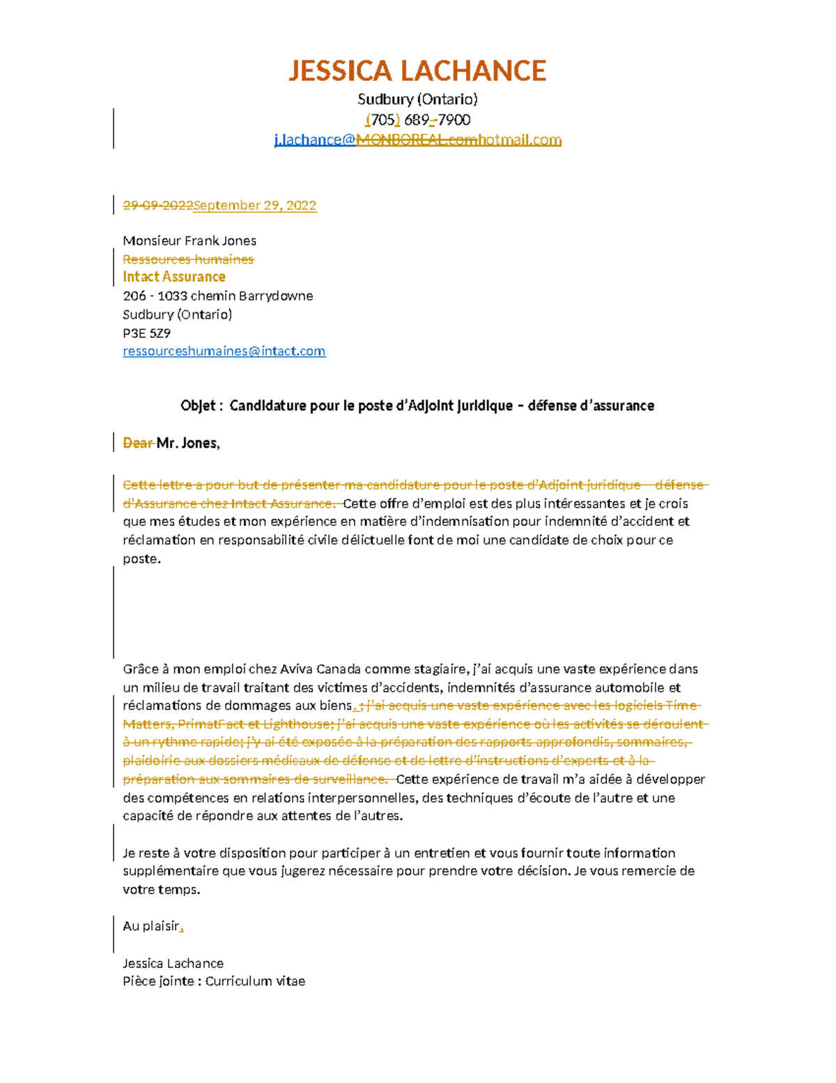 Lettre de présentation pour le poste d'Adjoint juridique – Défense d ...