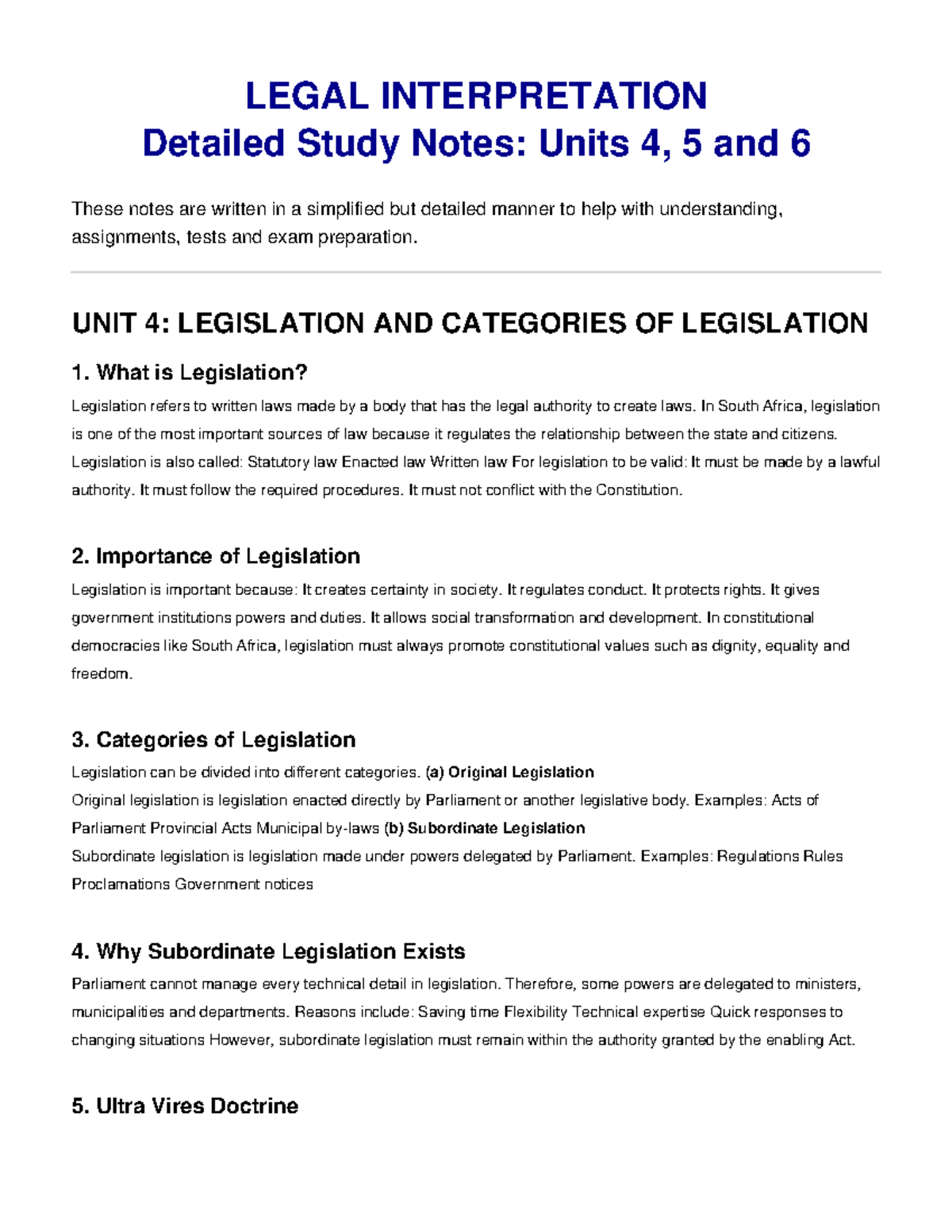 LEGAL INTERPRETATION Detailed Study Notes: Units 4, 5 & 6 - Studocu
