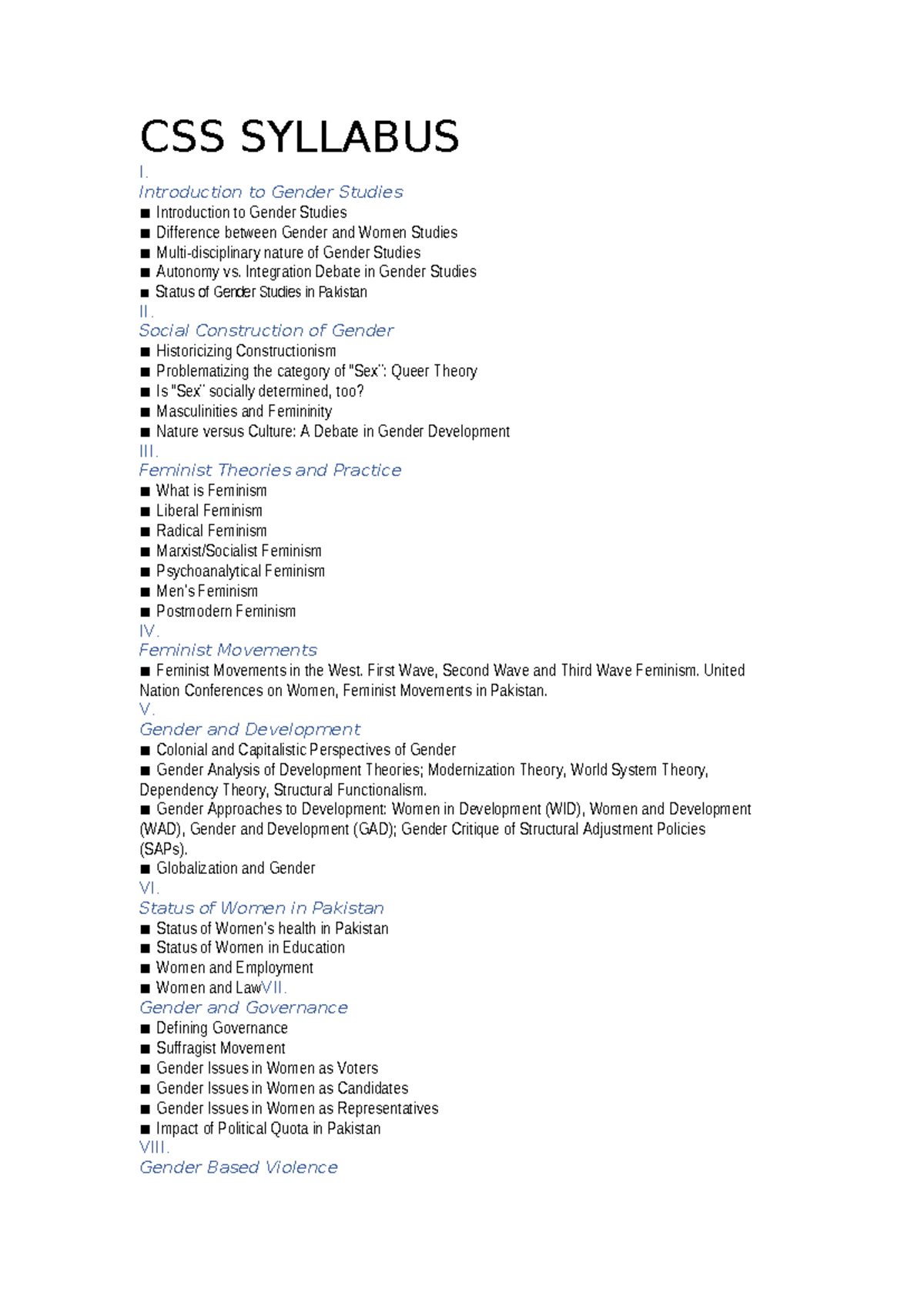 CSS GENDER STUDIES FINAL EXAM SYLLABUS: Key Concepts & Theories - Studocu