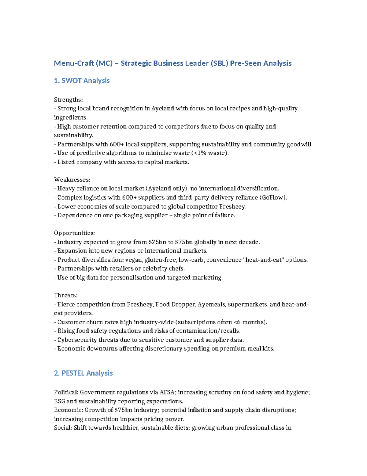 (MC) Strategic Business Leader (SBL) Analysis & Insights Report - Studocu