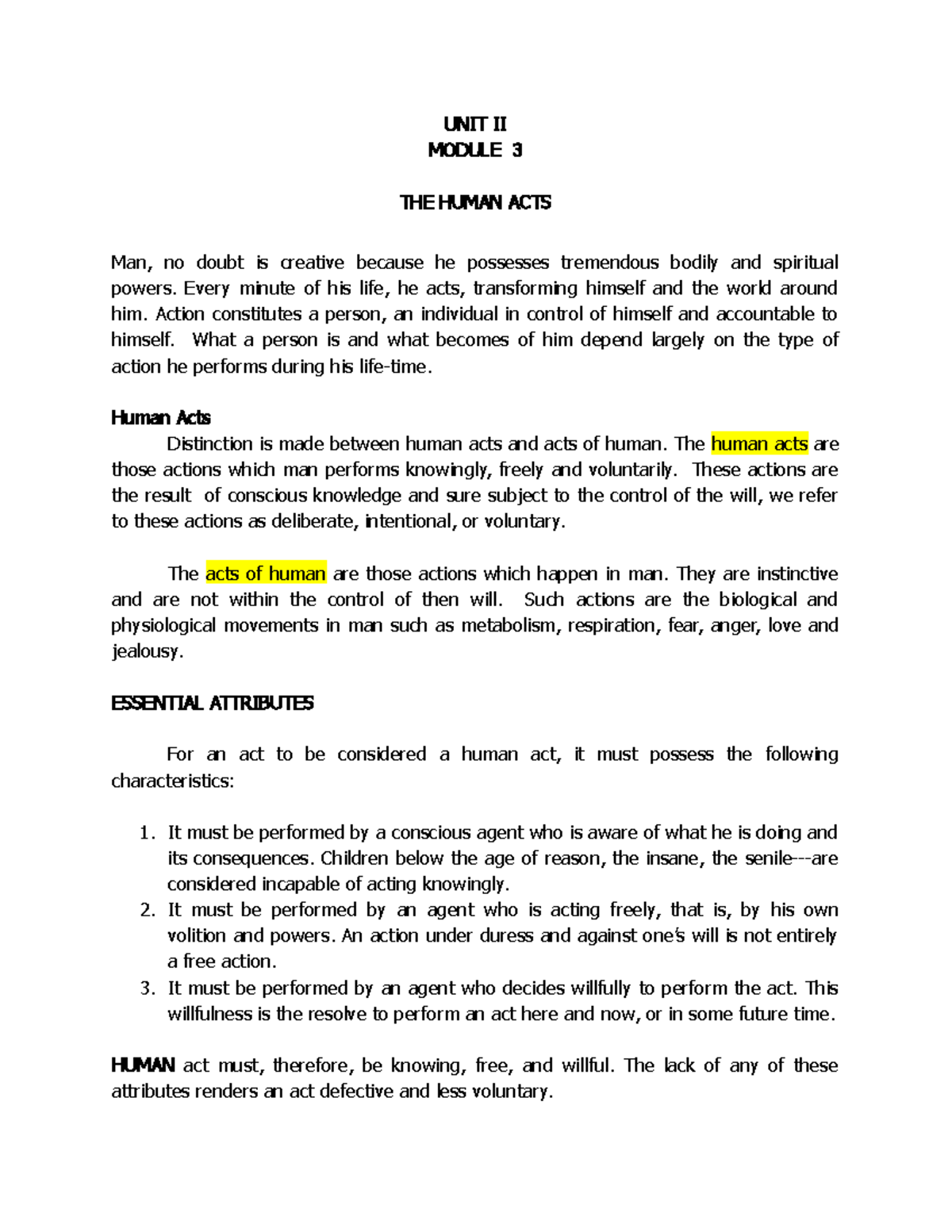 Ethics Module 3 & 4: Exploring Human Acts and Their Attributes - Studocu