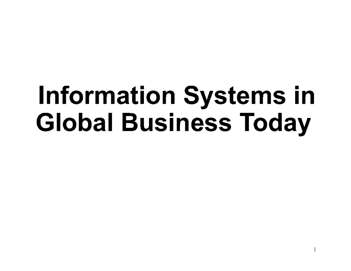 Introduction to MIS: Information Systems in Global Business Today - Studocu