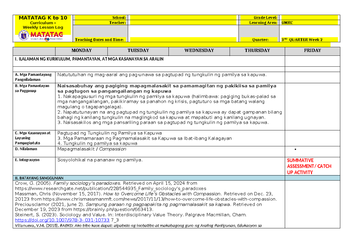 DLL GMRC 4 Q3 W3 - .... - MATATAG K to 10 ####### Curriculum ...
