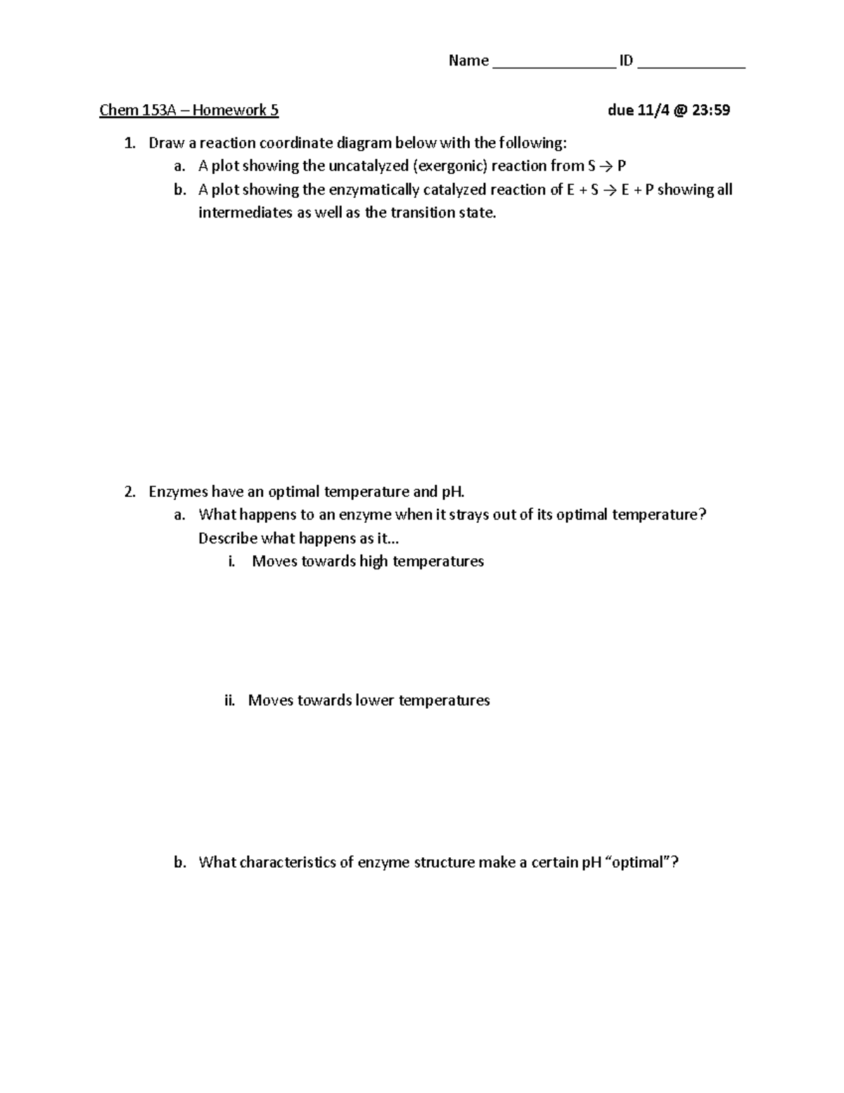 Chem 153A - Enzyme Mechanisms and Reaction Coordinate Diagrams - Studocu