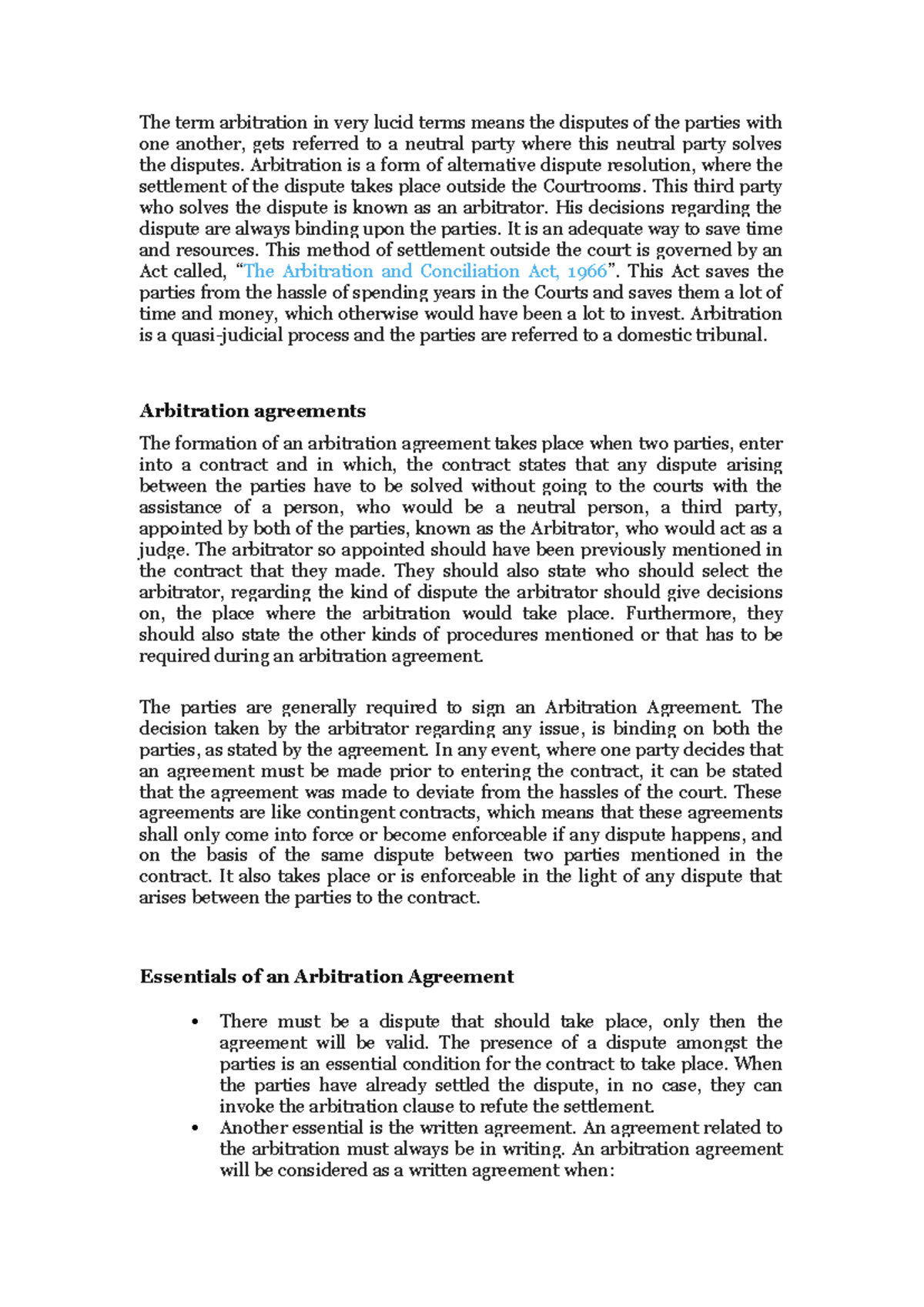 Arbitration Agreement: Essentials and Legal Framework - Studocu